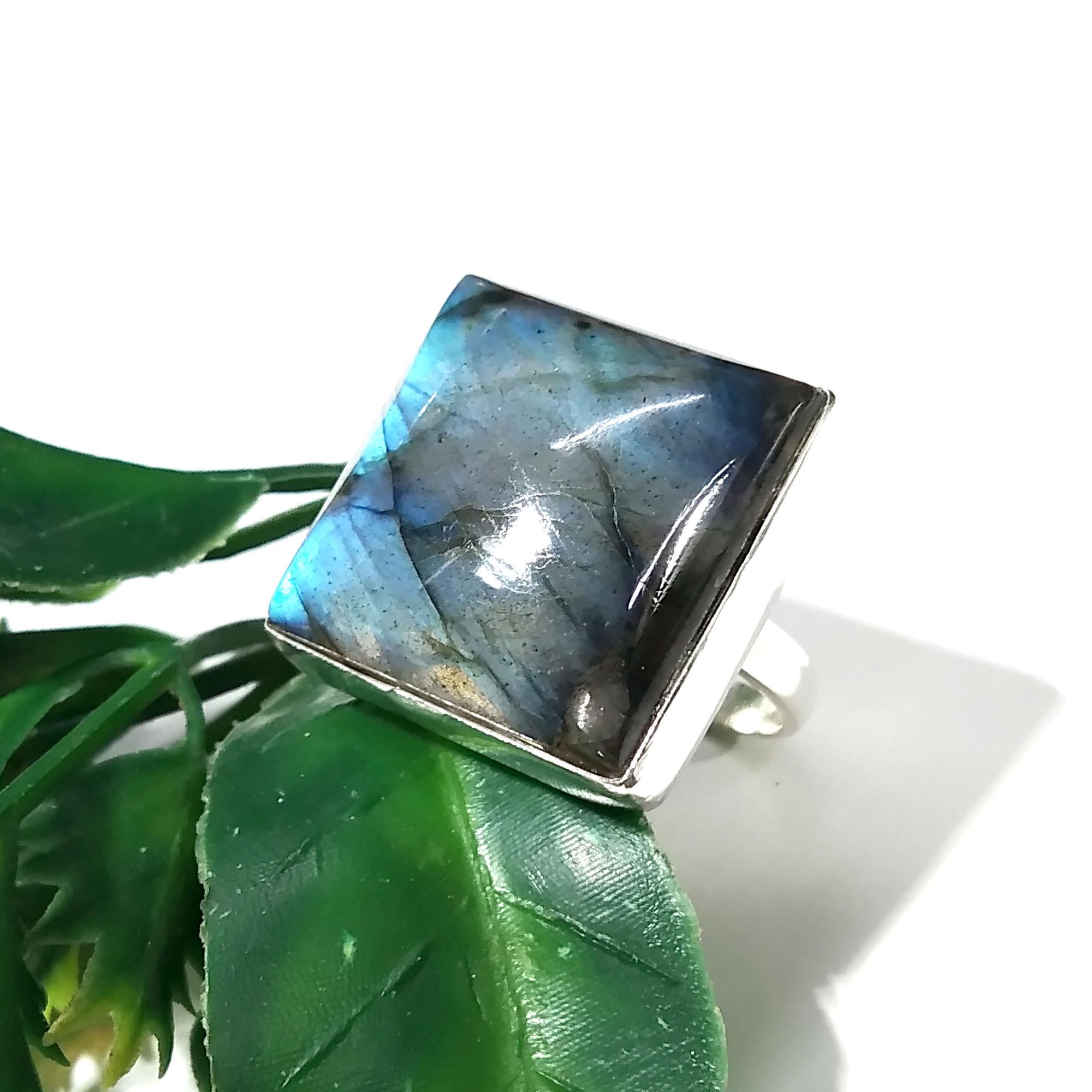 Natural Labradorite Blue Fire Gemstone Ring, 925 Solid Sterling Silver Ring, Labradorite Stone Size 20x20 mm Gift Mother’s day Ring